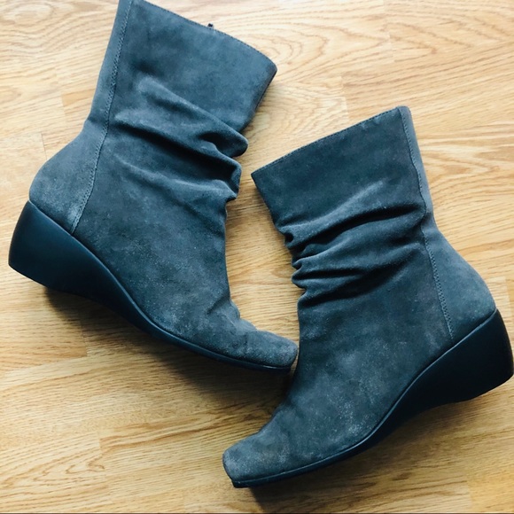 BareTraps Shoes - BareTraps Gray Suede Leather Mary Jo Wedge Boots